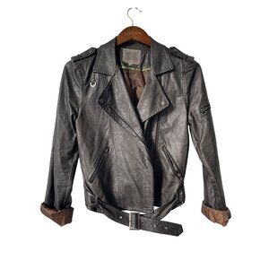 Thread and Supply Moto Jacket Size Medium Zip Front Belted Polka Dot Lining Y2K